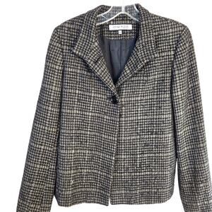 Anne Klein Women's Blazer 12 Gray Cream Checked Misses Size Large L Coat Jacket